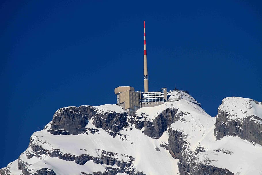 Mountains, Säntis, Snow, switzerland säntis, swiss alps, mountain station, cable car, public means of transport, appenzell, winter