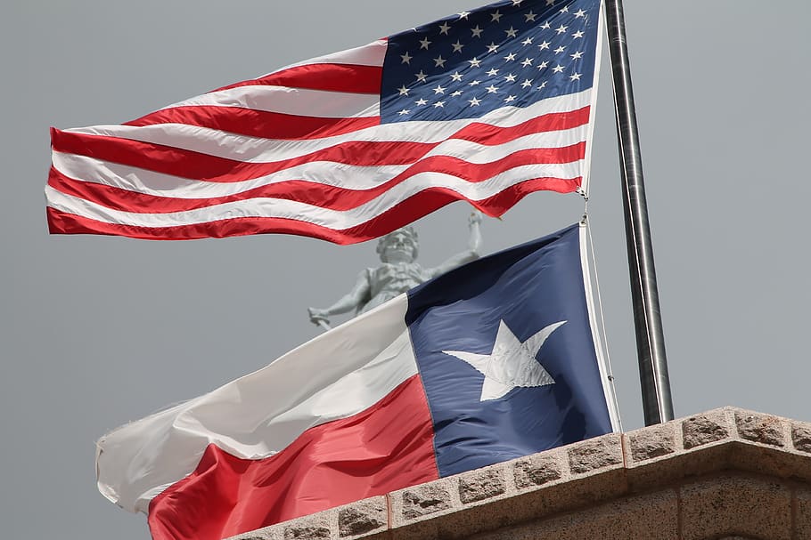 bendera, amerika serikat, texas, patriotisme, angin, pengeritingan, kebanggaan, bentuk bintang, lingkungan Hidup, bergaris