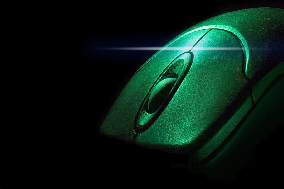 mouse, dark, green, tech, technology, light, close-up, green color, black background, studio shot