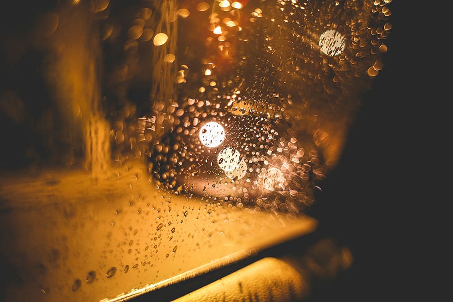 夜, 雨, 通り, 車, 抽象, ボケ, 車の窓, 暗い, 雨滴, 窓