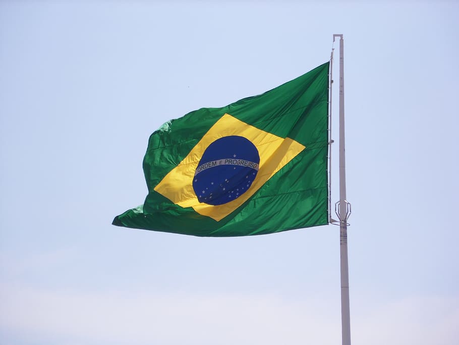 brazil flag, home, republic, flag, patriotism, sky, yellow, wind, nature, environment