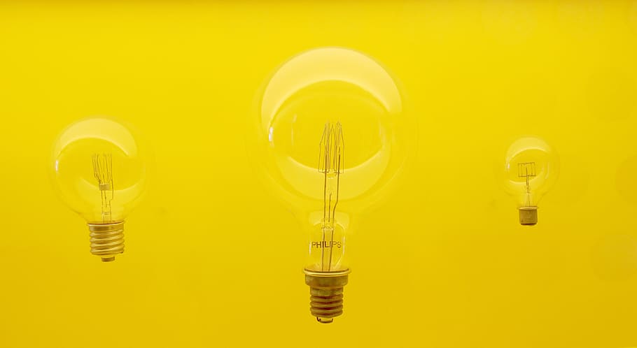 three, led, light bulbs, yellow, background, lamp, idea, philips, edison, bulb