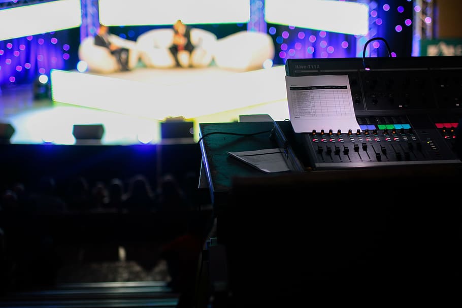 escenario, audio, sistema de control, talk show, tv en vivo, tv, show, televisión, medios, live