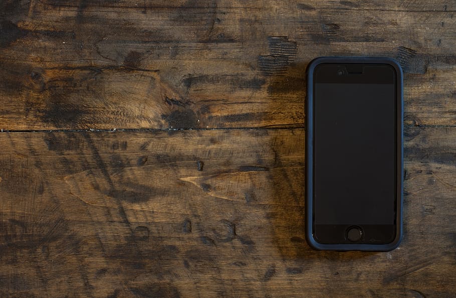 space, grey, black, case, turned, brown, wooden, board, iPhone 6, iphone