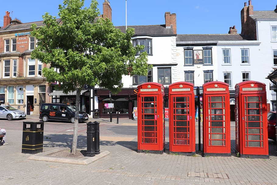 bilik telepon, Inggris, merah, telepon, united kingdom, uk, komunikasi, kota, Retro, pohon