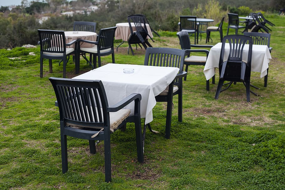 table, cafe, restaurant, grass, garden, service, in the evening, food, morning, good morning