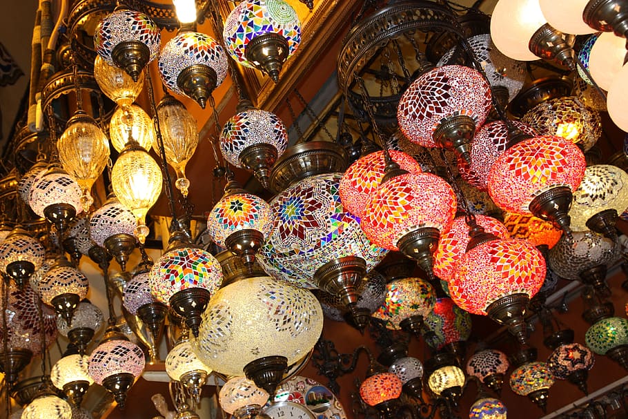 assorted-color ceramic lights, Turkish, Istanbul, Grand Bazaar, Lantern, travel, tourism, turkey, culture, oriental