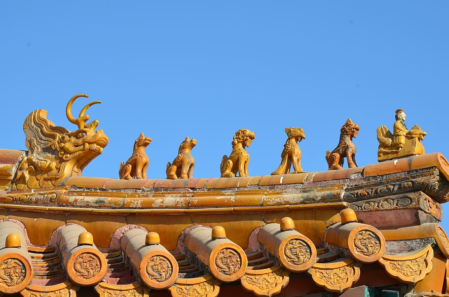 Pequim, cidade proibida Pequim, arquitetura, telhado, cidade proibida, ásia, culturas, estátua, famoso lugar, palácio