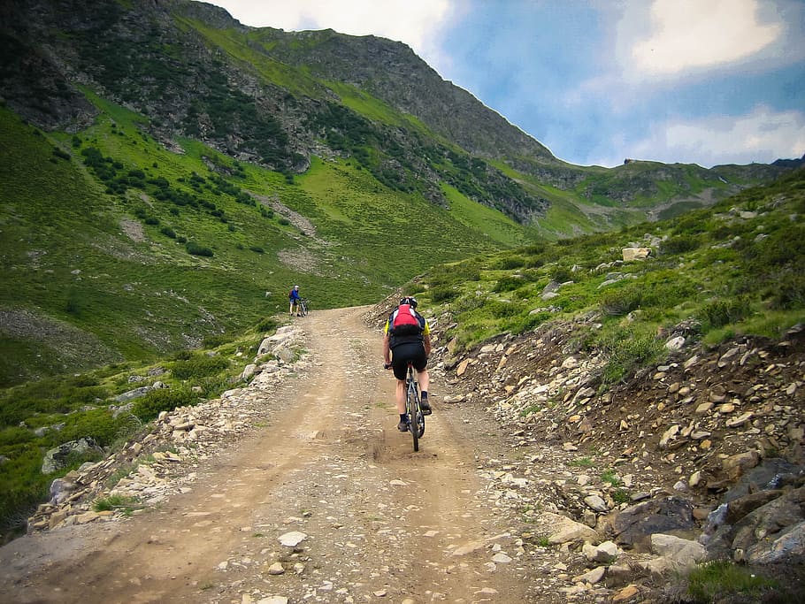 hombre, equitación, ciclismo en bicicleta, montaña, mtb, bicicleta de montaña, alpino, transalp, montañas, ciclismo