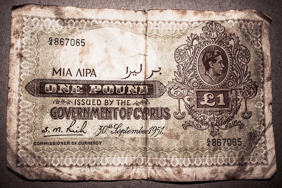 uang kertas, satu pon, uang, model tahun, tua, 1951, siprus, tidak ada orang, teks, keuangan