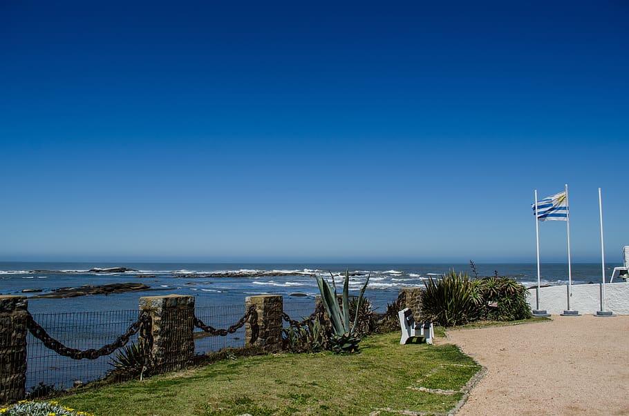 Uruguai, montevideo, farol, praia, bandeira, mar, céu, costa, natureza, paisagem