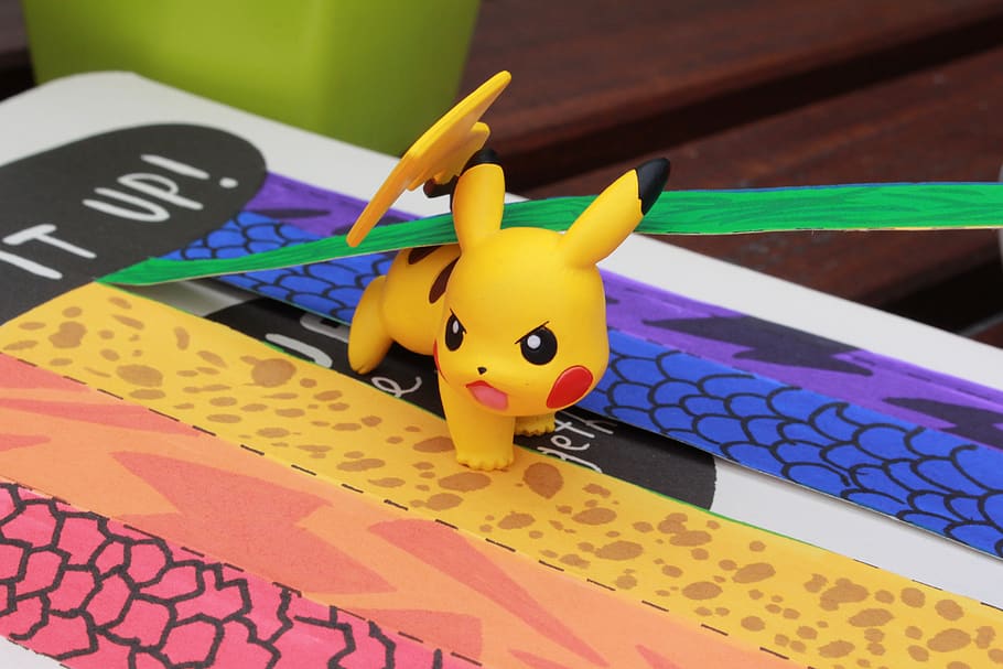 pokemon, pikachu, derivatives, japan, representation, yellow, art and craft, toy, close-up, table