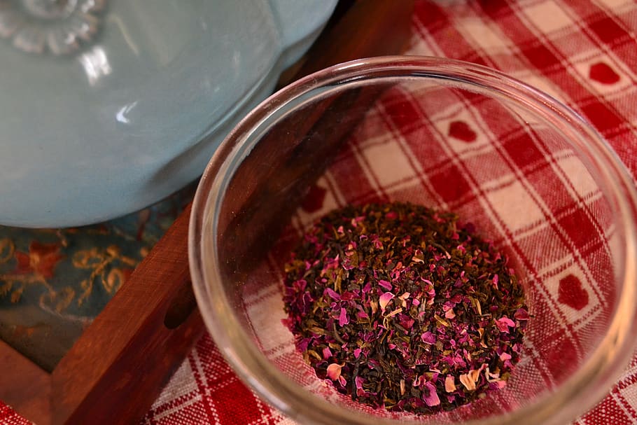 tea, floral tea, red, rose, herbal, teapot, romantic, decorative, vintage, heart