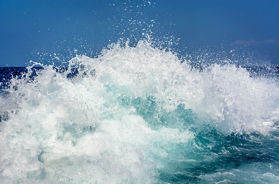 white, blue, ocean wave photography, water, splash, flow, drop of water, drop, sputtering, sea