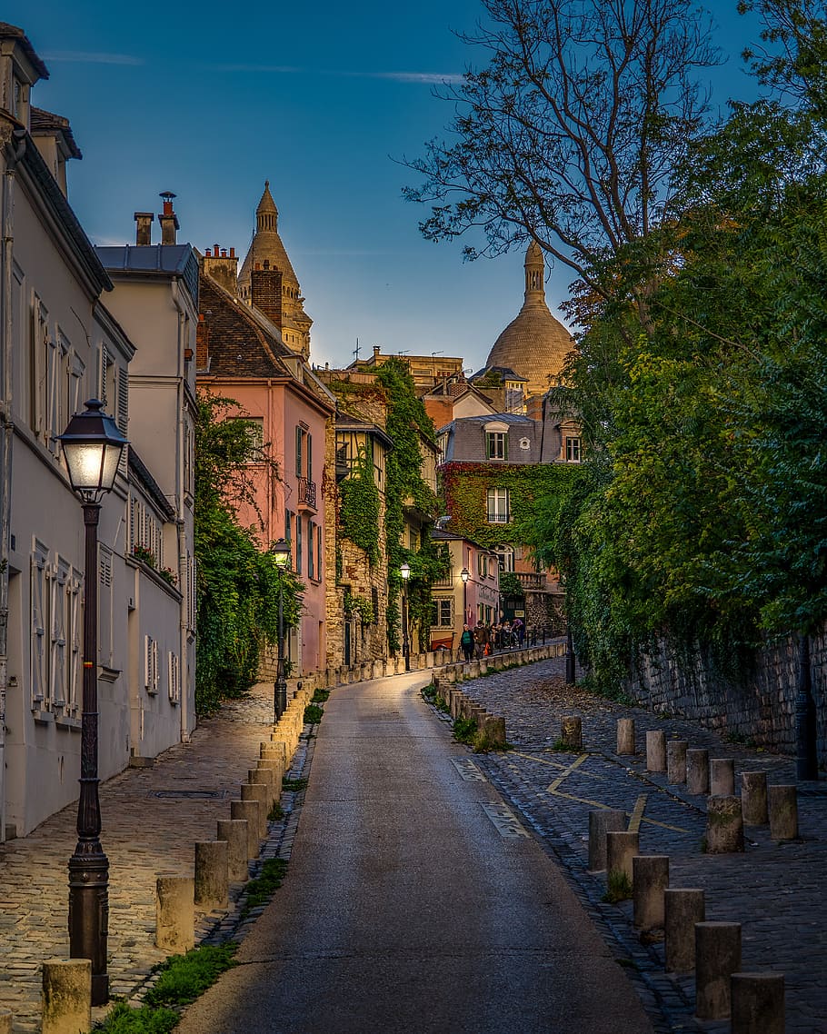 París, Montmartre, Francia, ciudad, viaje, noche, calle, basílica, arquitectura, urbano