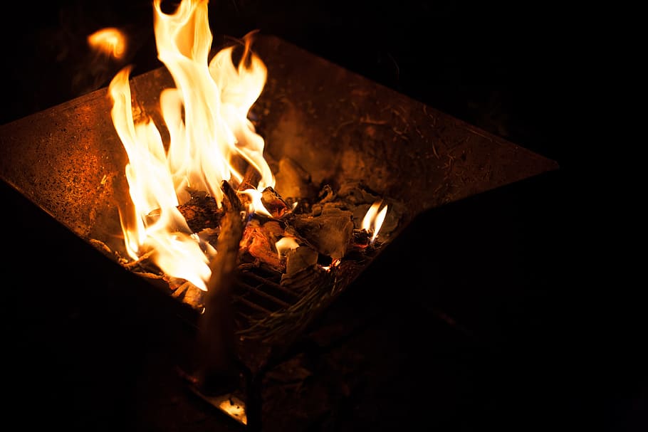 bonfire during nighttime, Camping, Fire Play, Brazier, Fire Place, flame, heat - temperature, burning, night, close-up