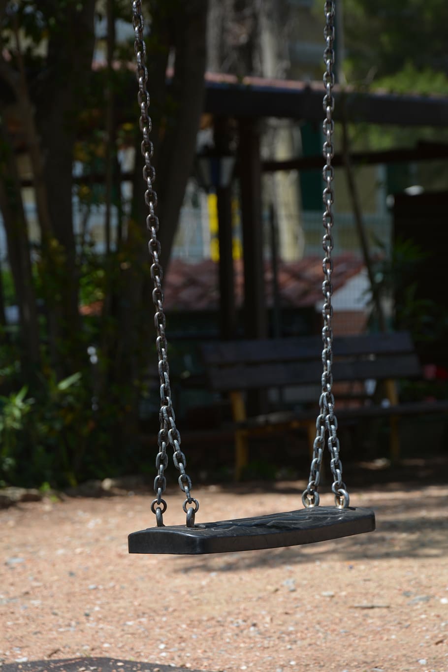 swing, playground, children's games, chain, metal, focus on foreground, hanging, day, outdoor play equipment, outdoors