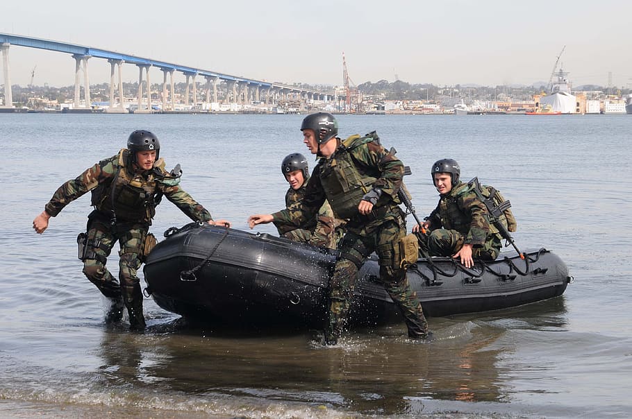 army, riding, inflatable boat, boat, teamwork, training, exercise, military, paddle, competition