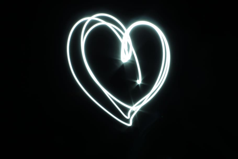 time lapse photo, heart, time lapse, white, light, black, love, symbol, heart shape, design
