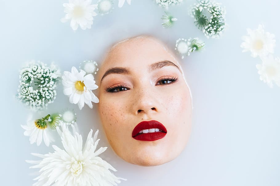 photograph, woman, immersed, water, Model, Milk Bath, Skincare, Beauty,  bathtub, editorial | Pxfuel