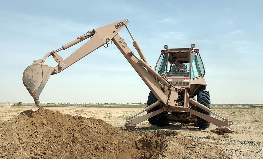 excavator, field, digging, soil, Equipment, Heavy, Backhoe, Machine, construction, scoop