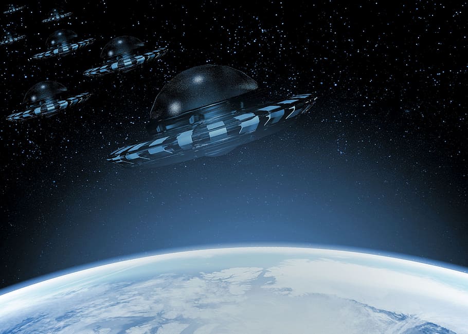 round, black, aircrafts, earth, digital, wallpaper, ufo, space, science fiction, spaceship