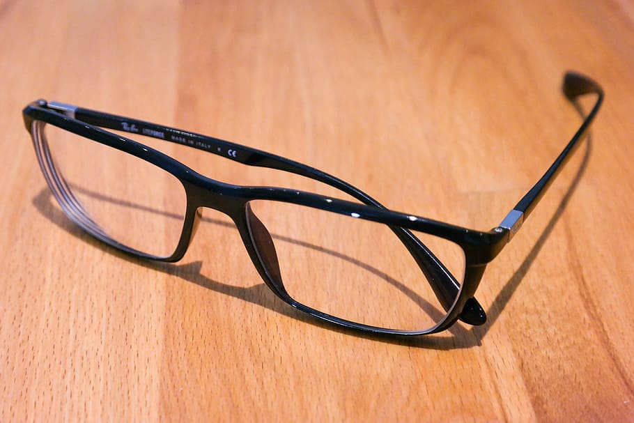 glasses, ray ban, black, sehhilfe, eyeglasses, wood - material, wood, black color, indoors, technology