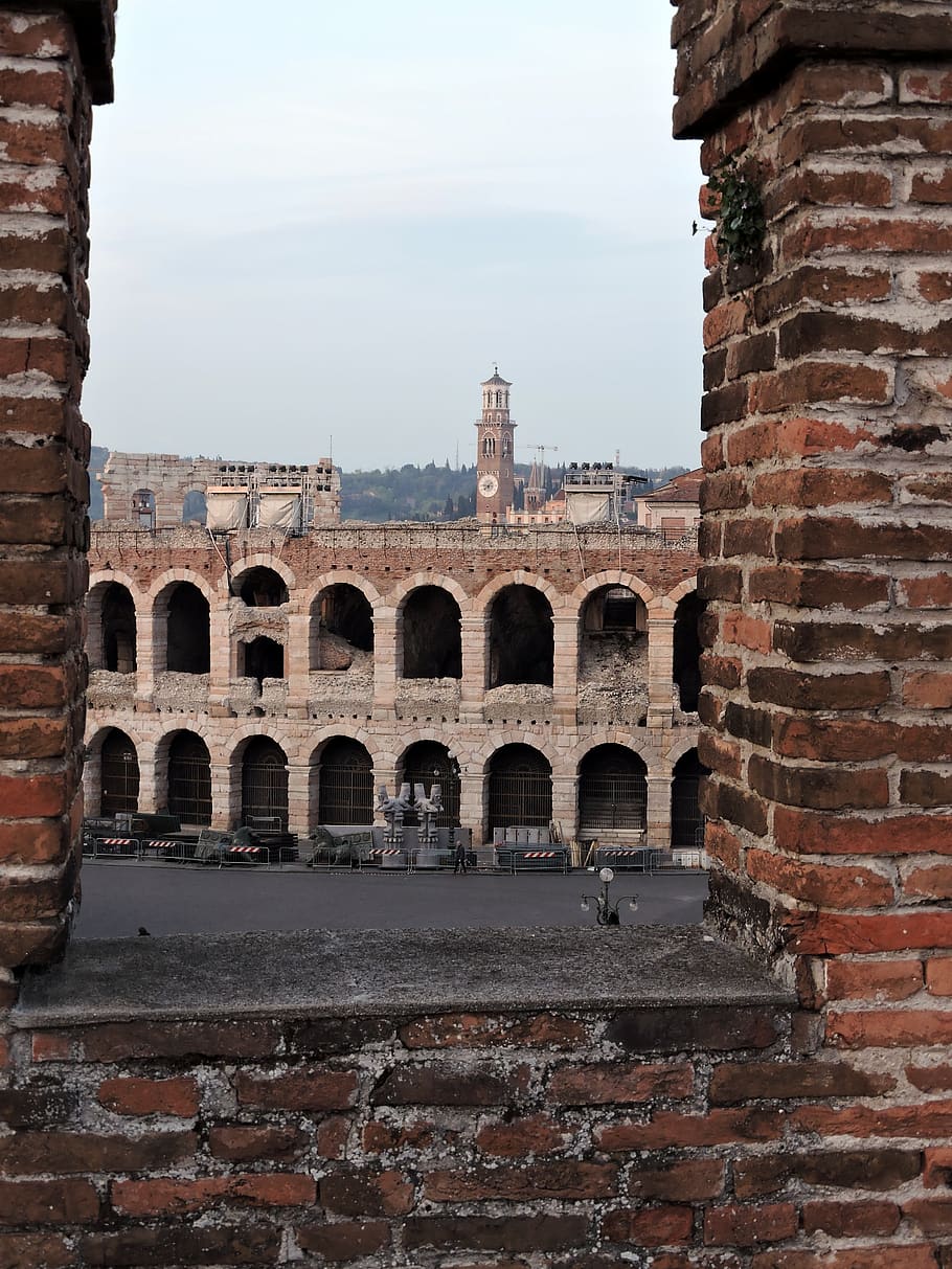 arena, verona, itália, piazza bra, monumento, turismo, arco, janela, tijolos, arquitetura