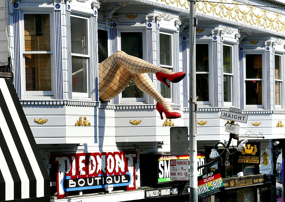 San Francisco, Legs, Hanging, Out, Window, white wooden buildings, building exterior, architecture, built structure, day