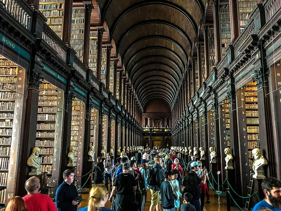 Dublín, biblioteca, Trinity College, arquitectura, grupo de personas, multitud, estructura construida, gran grupo de personas, personas reales, mujeres