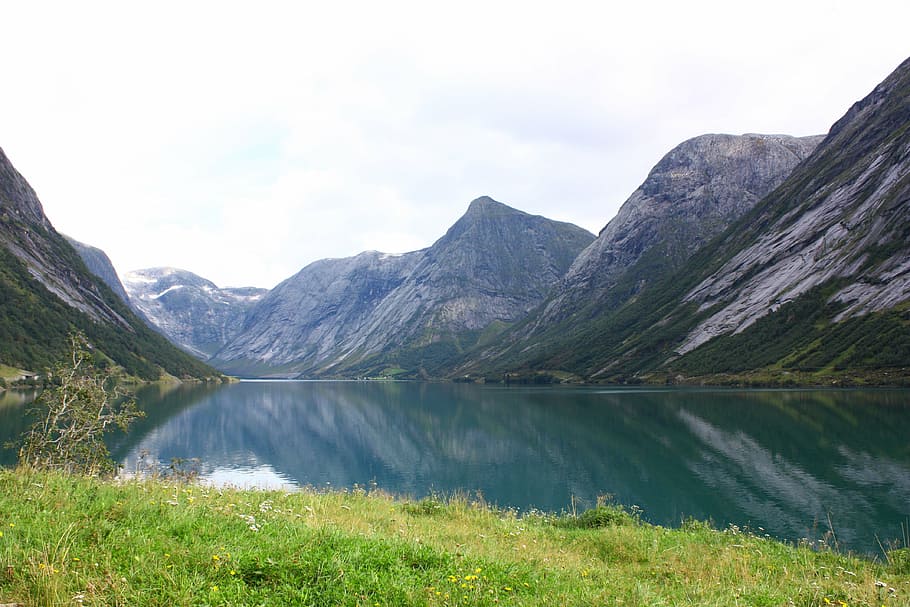 montanha, noruega, água, paisagem, a natureza do, água azul, vistas, ao ar livre, fiorde, lago