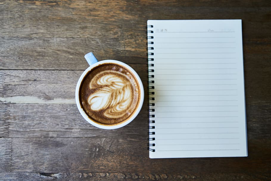 white ruled paper, coffee, latte, morning, good morning, brown, wake, macro, food photo, nutrition