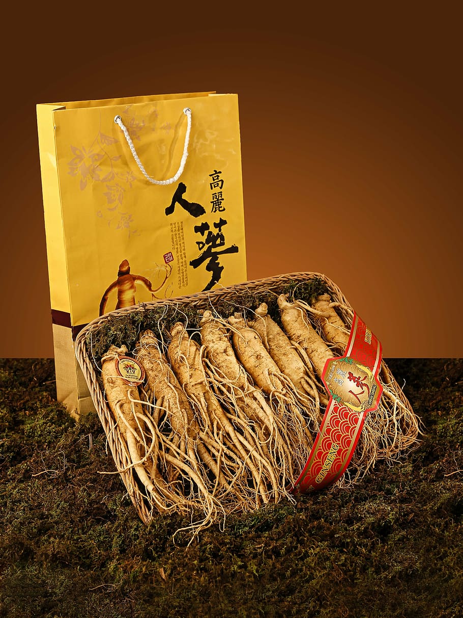 dried, ginseng, box, paper, tote, bag, product, yellow, grass, text