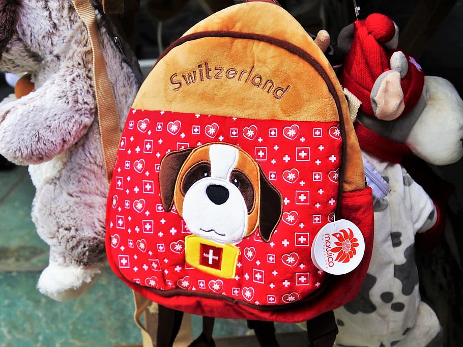 backpack, plush, for children, toy, red, switzerland, the symbol of the country, at the court of, symbol, colorful