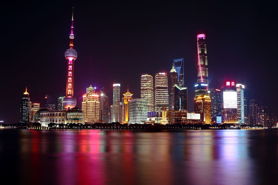 kota shanghai, melarikan diri, malam hari, fotografi, bangunan, kaki langit, kota, lanskap kota, gedung pencakar langit, arsitektur