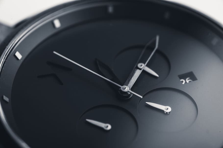 black wrist watch, wrist watch, technology, clock, tech, time, watch, black Color, close-up, clock face