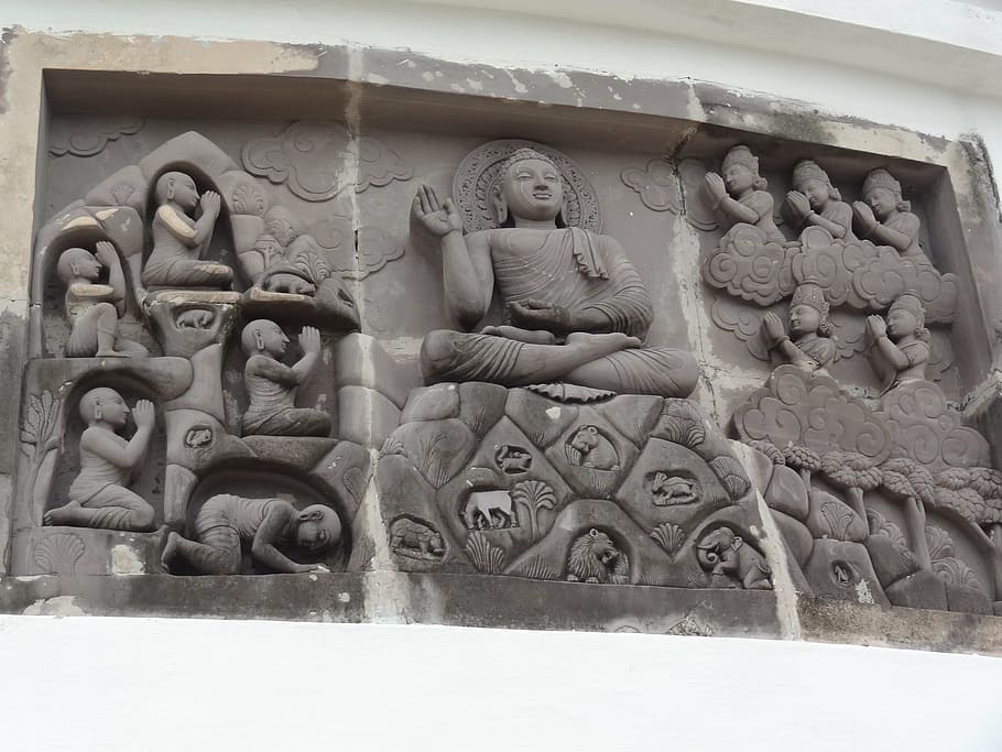 hinduism, buddhism, india, sculptures, wall, temple, ancient, ruins, praying, art and craft