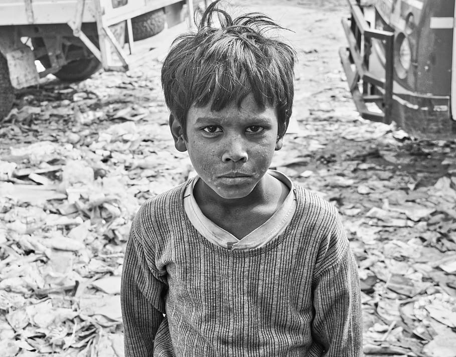 daerah kumuh, india, kemiskinan, dukungan, wajah, anak-anak, kelaparan, kegilaan, satu orang, potret