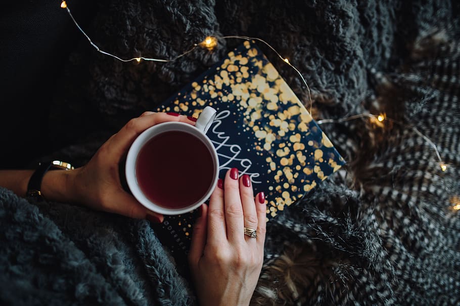 woman, home, book, reading, indoor, femine, cosy, cozy, fairy lights, Young