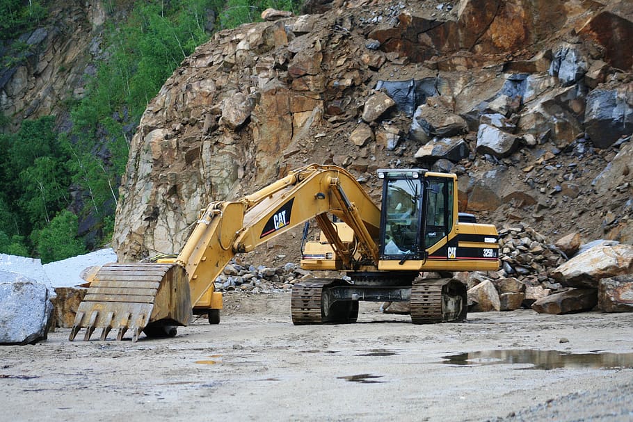 excavator stone quarry, stones, industry, mining, machine, work, removal, natural stone, material, vehicle