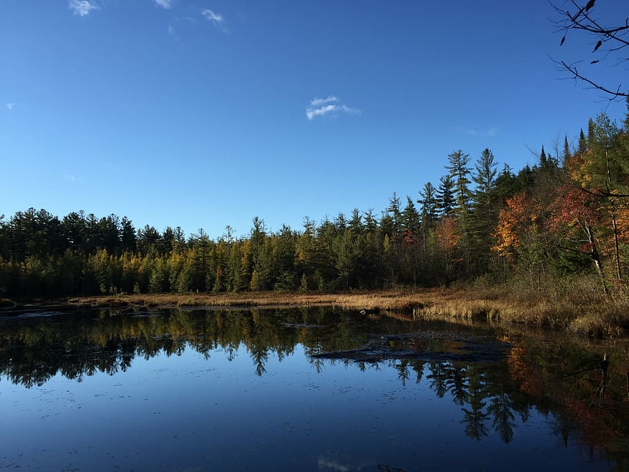 lake, adirondacks, pond, reflections, sky, water, nature, calm, blue, mirror
