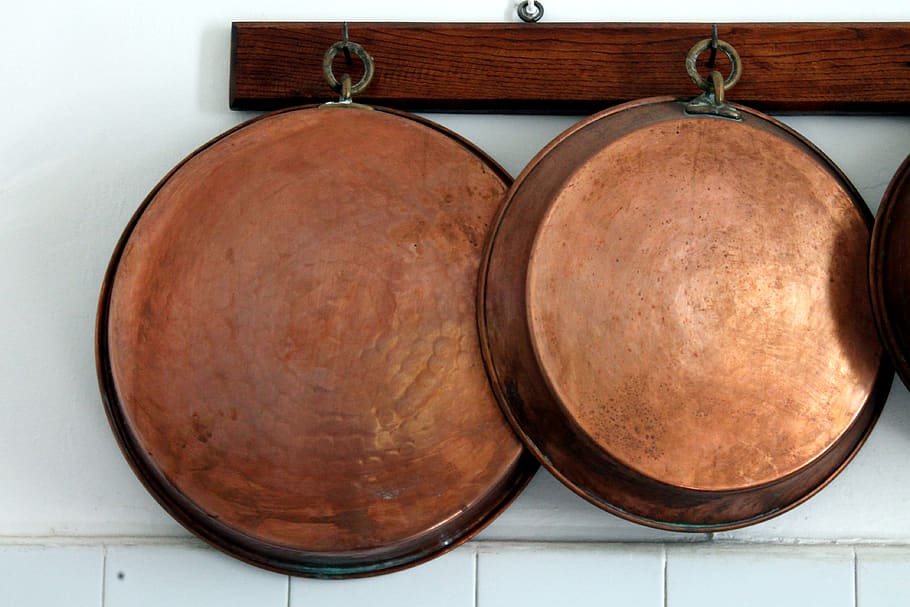 pots, pot, brass, kitchen, copper, tradition, cooking tools, food, frying pans, of copper