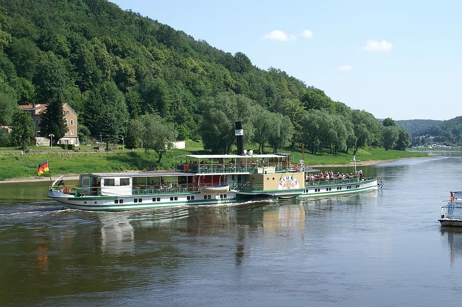 Elbe, River, River, Steamer, elbe, river, steamer, elbe sandstone mountains, shipping, riverside, forest, trees