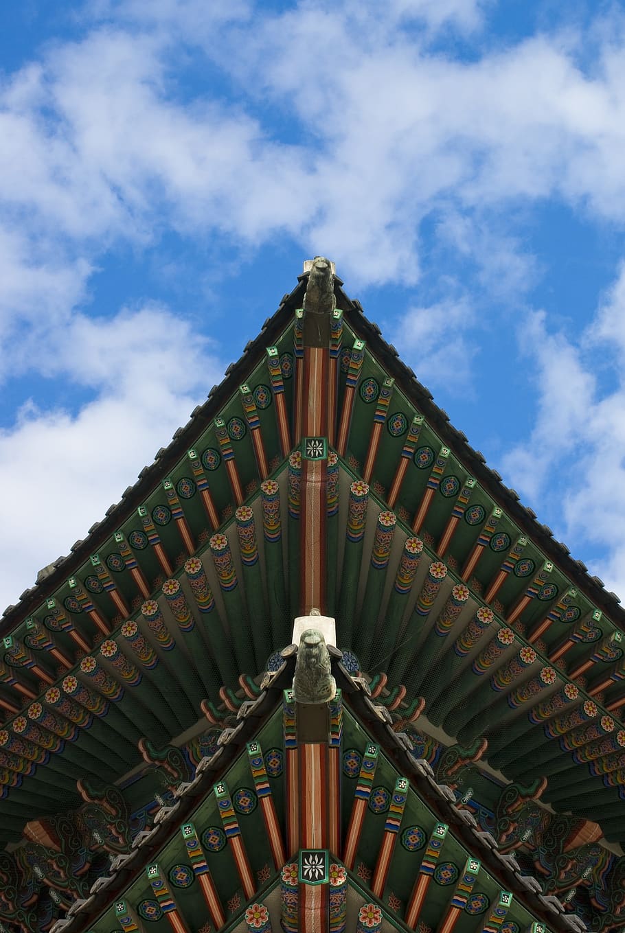 architectural, photography, green, building, Roof, Korean, Traditional, Mono, korean traditional, sky