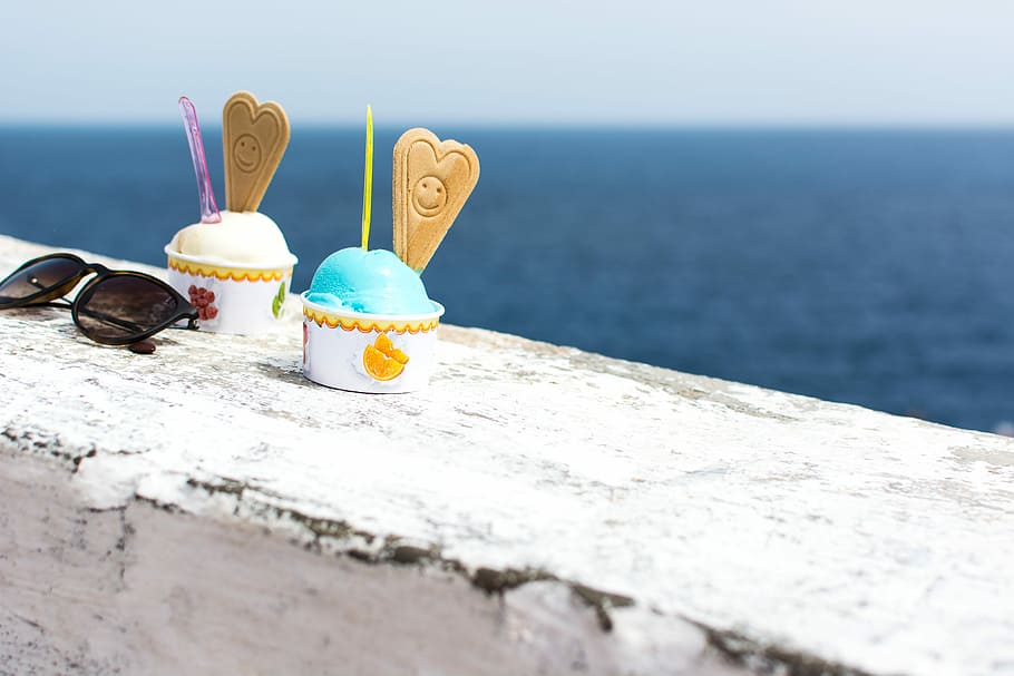 smurf ice cream, sea, Smurf, ice cream, by the sea, dessert, Malta, outside, summer, beach