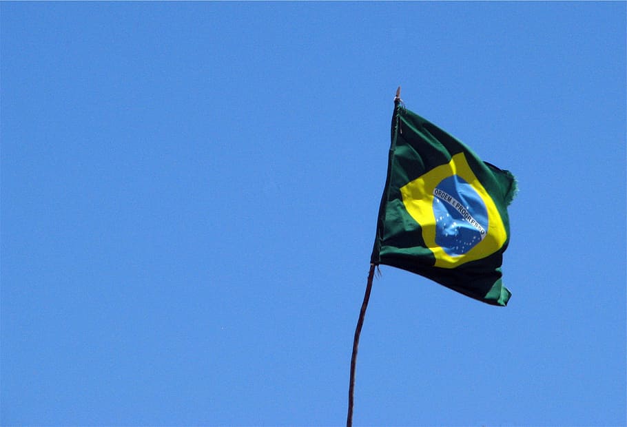 флаг Бразилии, Зеленый, Рыжих, флаг, Бразилия, патриотизм, Синий, Размахивая, Гордость, нет людей
