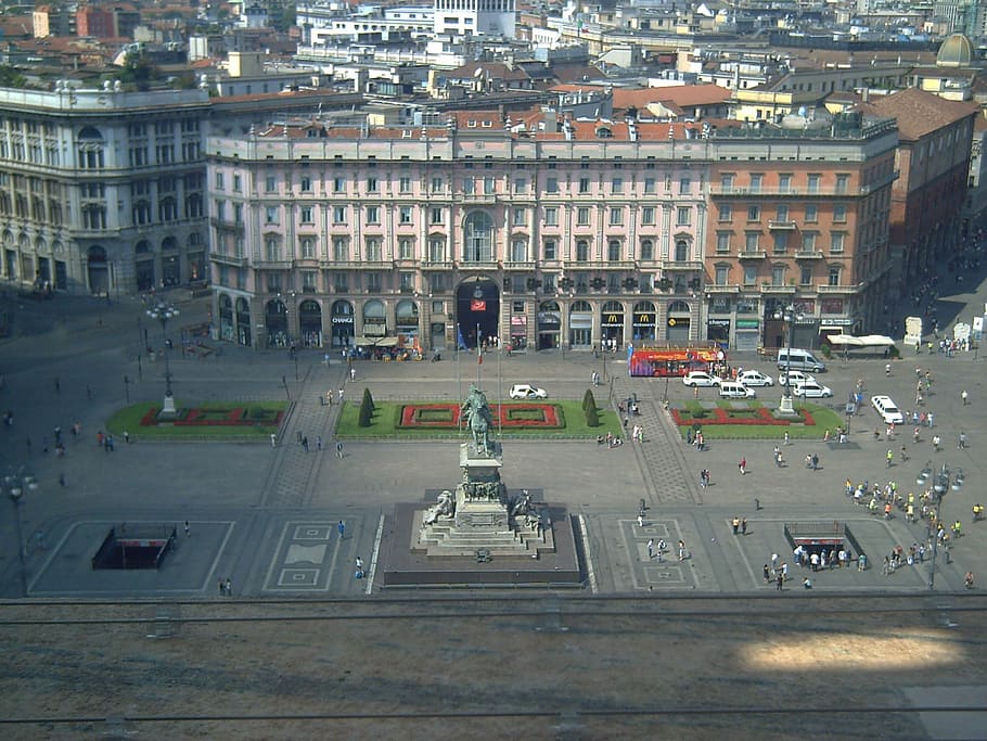 Praça, Duomo, Milano, arquitetura, exterior do edifício, estrutura construída, cidade, ao ar livre, dia, vista de alto ângulo