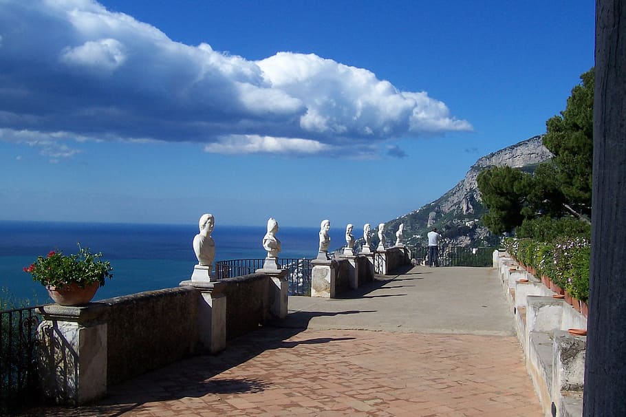 italy, sorrento, villa cimbrone, amalfi coast, ravello, sky, cloud - sky, water, sea, nature
