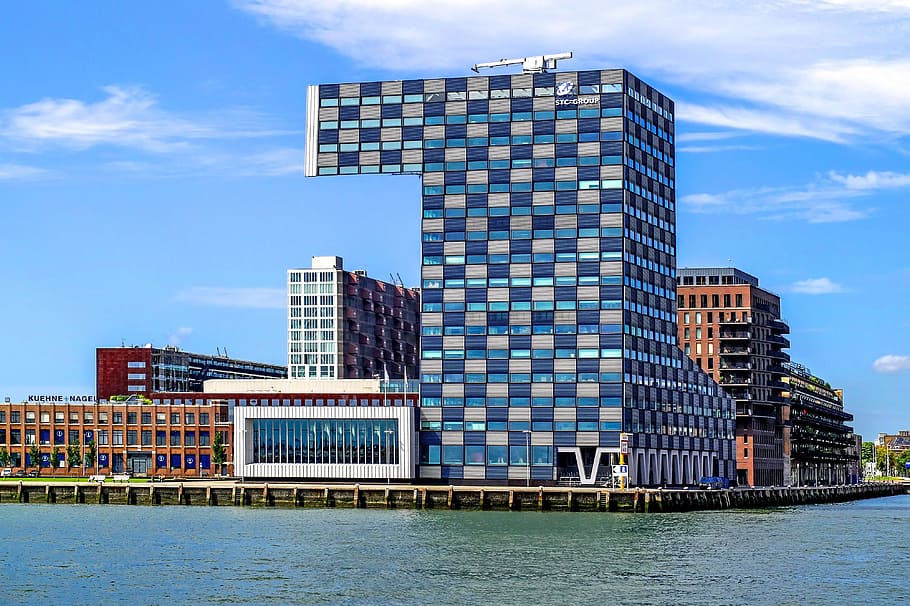 건물, 현대, 건축, 건설, 항구, 로테르담, 네덜란드, 유럽, 건축물, 건축 된 구조