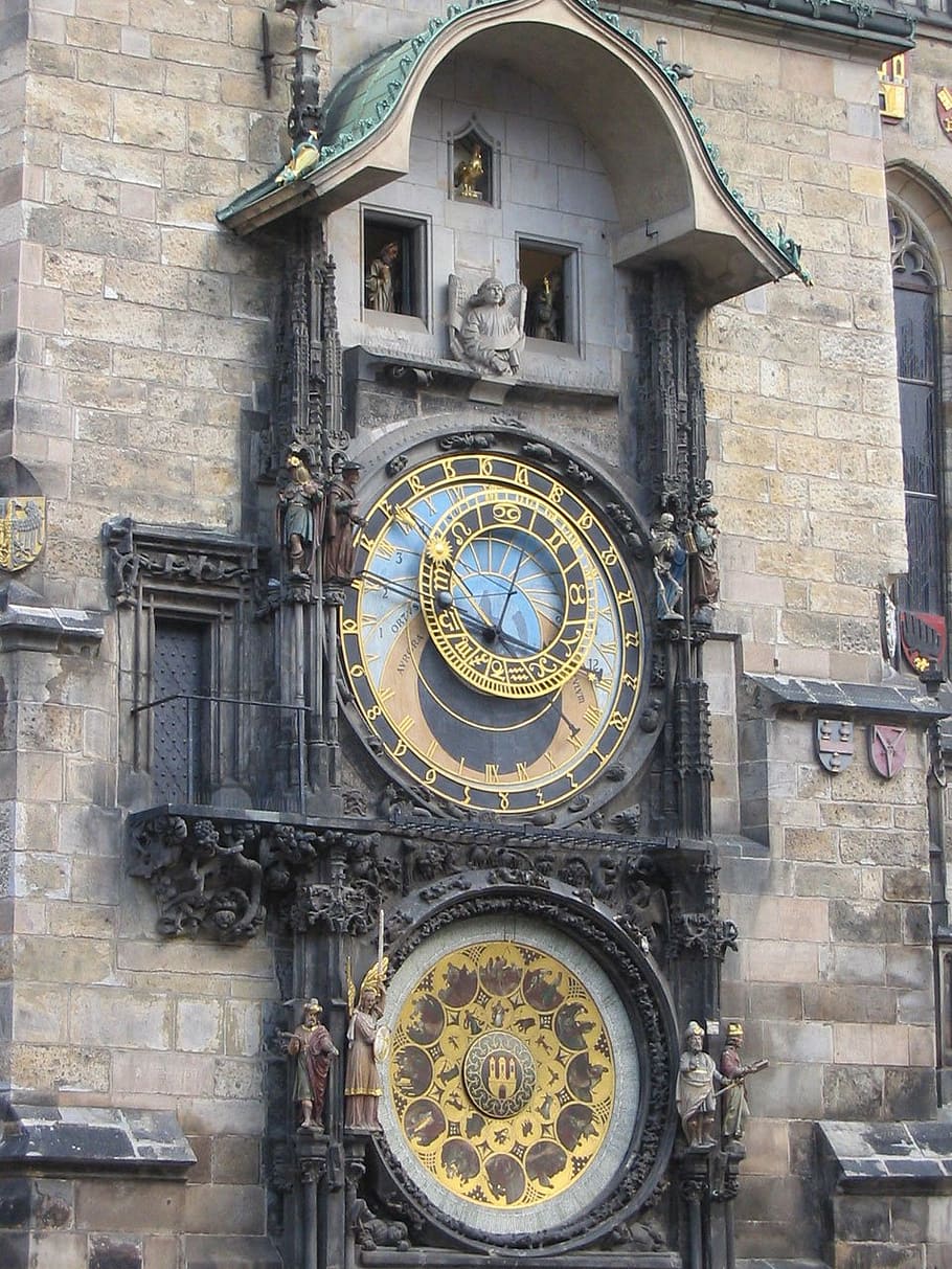 prague, clock, czech, republic, old, town, square, city, hall, building exterior
